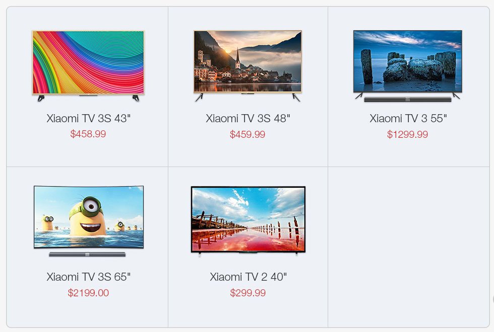 Xiaomi televizorių kainos šiuo metu